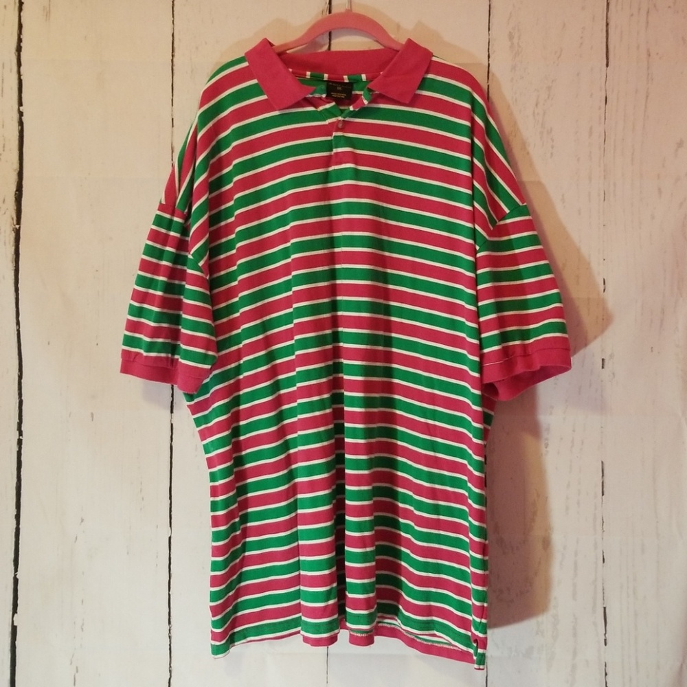 5X Big Mens polo shirt short sleeve pink/green